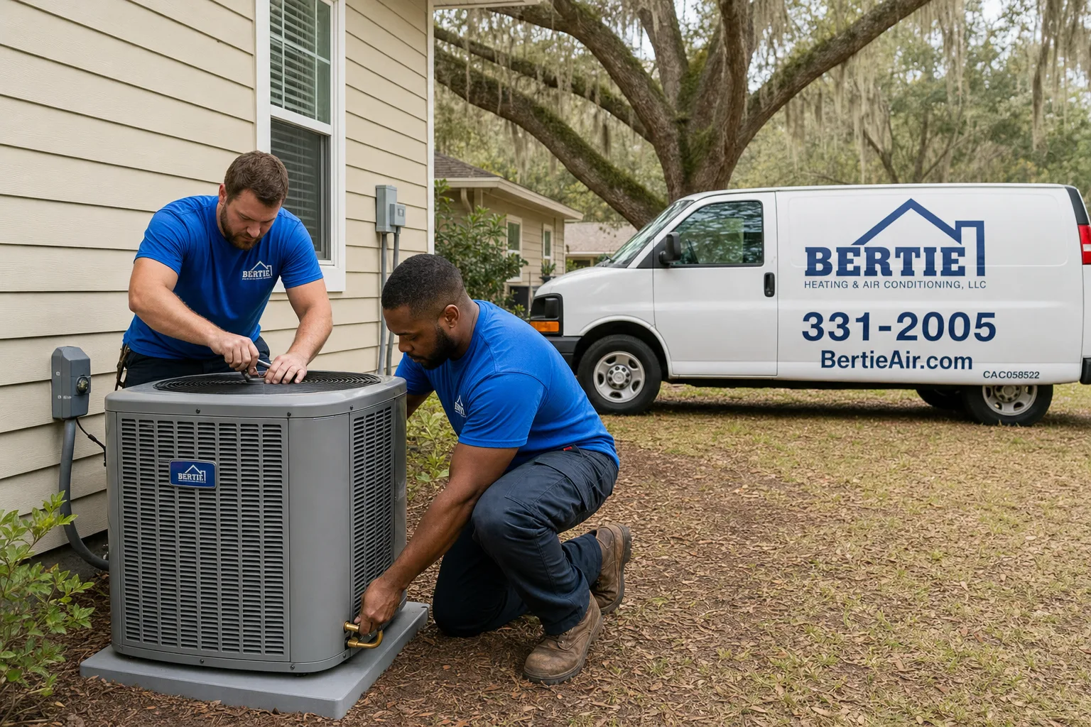 Bertie Air technicians installing a new AC system