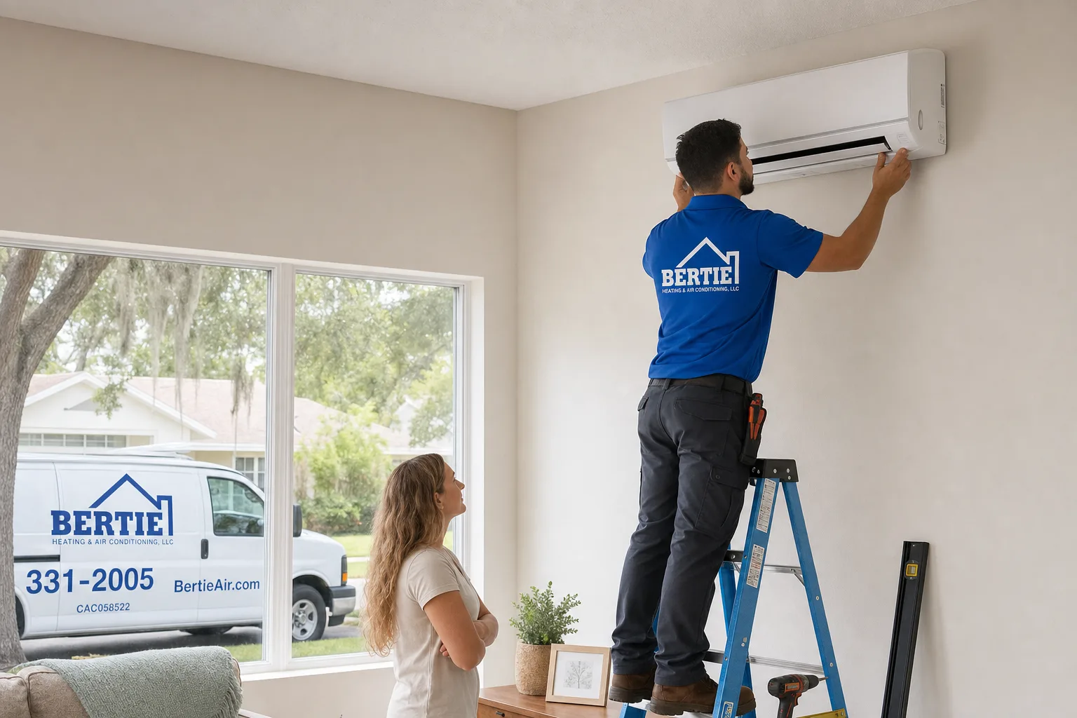 Smart inverter thermostat controlled by phone app in a Gainesville home