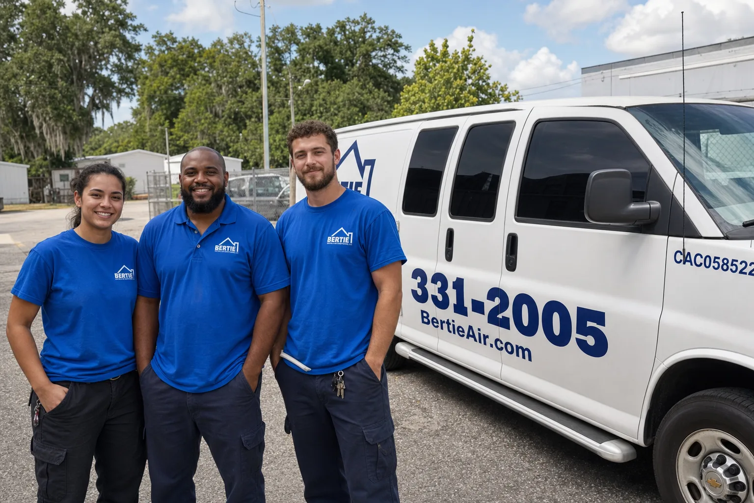 The Bertie Air team in front of branded service vans